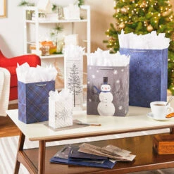 Hallmark Bulk Blue And Gray 18-Pack Holiday Gift Bags, Assorted Sizes And Designs -Best Christmas Decoration Stores Blue and Gray Holiday Gift Bags Bulk Pack 5XGB1425 02