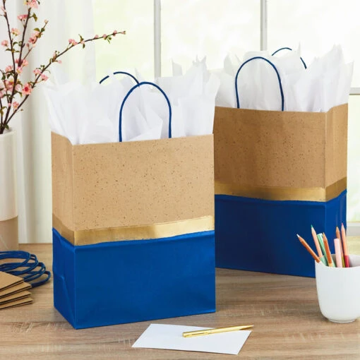Hallmark 13" Blue And Kraft Paper 6-Pack Gift Bag - Image 2