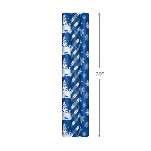 Hallmark Blue And White 3-Pack Holiday Wrapping Paper Assortment, 120 Sq. Ft. - Image 7