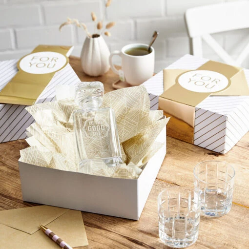 Hallmark 10" Gold And White Striped 2-Pack Gift Boxes With Bands - Image 2