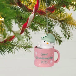 Hallmark Great-Granddaughter Hot Cocoa Mug 2023 Ornament -Best Christmas Decoration Stores GreatGranddaughter Snowman in Mug Keepsake Ornament 1399QGO2559 02