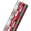 Hallmark Snow Merry 3-Pack Foil Christmas Wrapping Paper Assortment, 60 Sq. Ft. -Best Christmas Decoration Stores Snowmen and Plaid Foil Christmas Wrapping Paper 5JXW1061 01