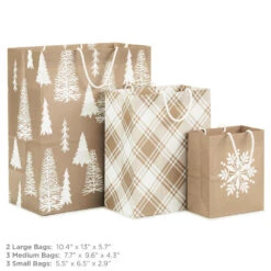 Hallmark Christmas Kraft 8-Pack Holiday Gift Bags, Assorted Sizes And Designs -Best Christmas Decoration Stores White on Kraft Paper Assortment Christmas Gift Bags 5XGB1417 03