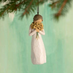 Willow Tree Warm Embrace Ornament, 4" -Best Christmas Decoration Stores Willow Tree Girl Holding Yellow Flowers Figurine Ornament 28015 03